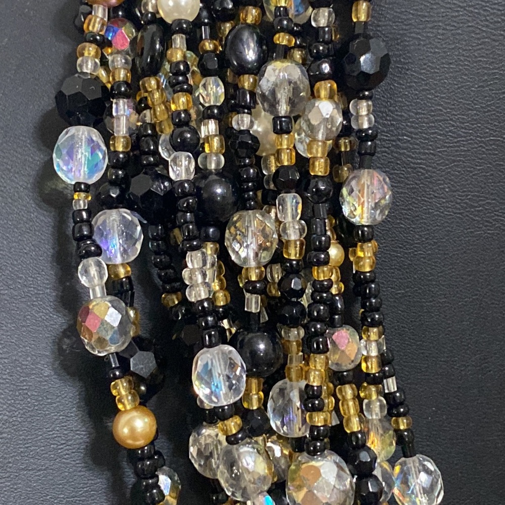 Vintage Joan Rivers Torsade Black & Crystal Beaded Necklace - Picture 5 of 14
